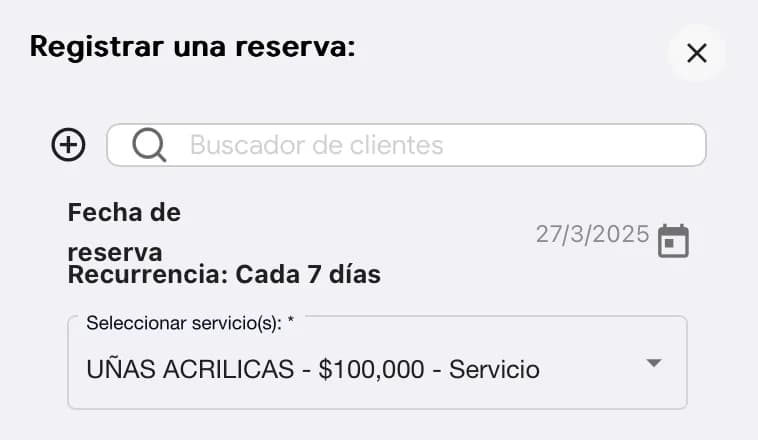Interfaz de Weibook mostrando sistema de citas recurrentes, agenda organizada y recordatorios automáticos por WhatsApp
