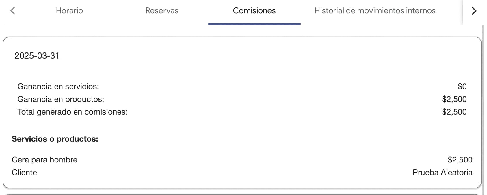 Vue détaillée des commissions générées par services et produits dans la plateforme Weibook